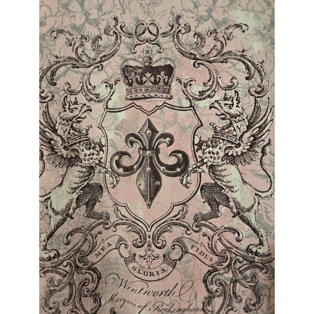 Sonoma Women's 1X Boho Pink Graphic Tee Heraldic Crest Rhinestone Cotton Shirt - Picture 5 of 7